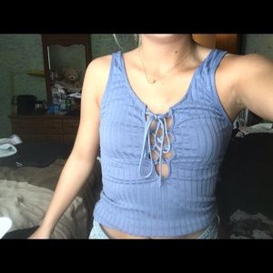 Urban baby blue tie up tank